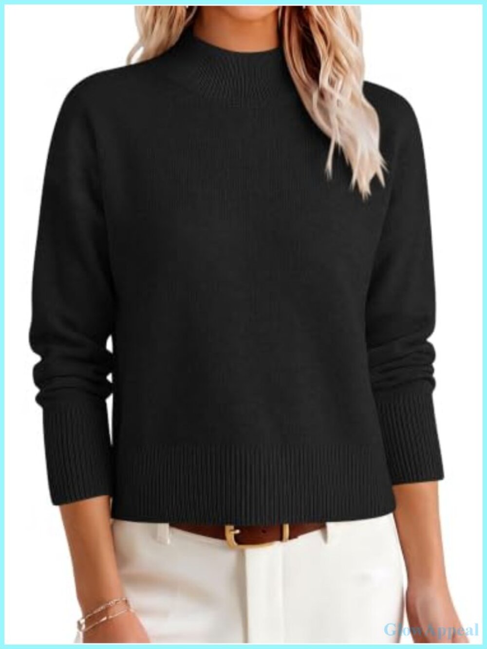 Women's Long Sleeve Mock Neck Cropped Pullover Sweater Lightweight Knit